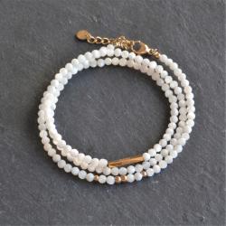 Bracelet Triple Cristaux Blancs Bonheur Acier Doré Ikita