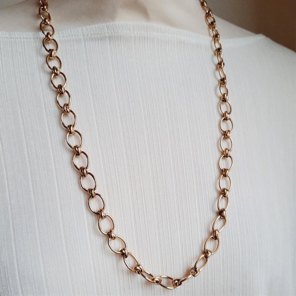 Collier Vintage Années 50 - Maille Fantaisie En Métal Doré, Chaîne Ancienne