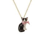 Collier Porcelaine Black&White Sitting Cat Chaine Dorée