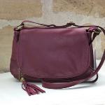 Sac Besace Bandoulière en Cuir Bordeaux