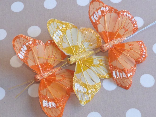 Papillons Décoratifs Orange/Jaune Paillettes (set de 3)