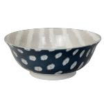 Bol Kasuri Noodle Gray Stripe Dark Blue Dot 21,7 cm