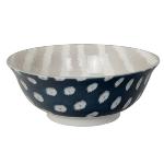 Bol Kasuri Noodle Gray Stripe Dark Blue Dot 21,7 cm